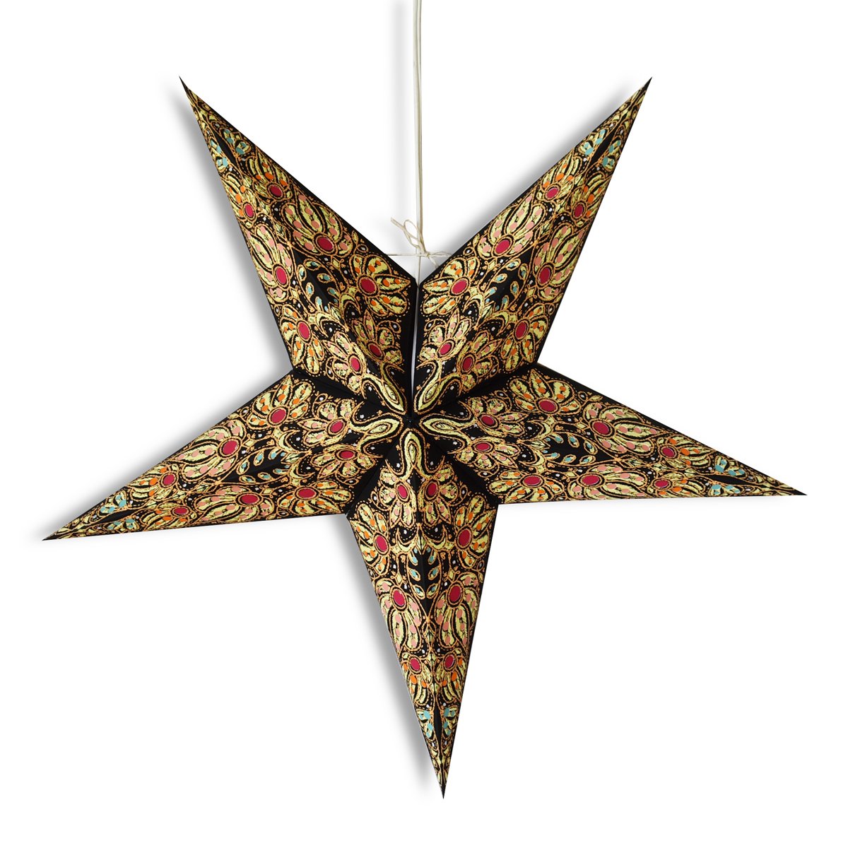 3-PACK + Cord | 24" Black / Gold Marine Paper Star Lantern and Lamp Cord Hanging Decoration - AsianImportStore.com - B2B Wholesale Lighting and Decor
