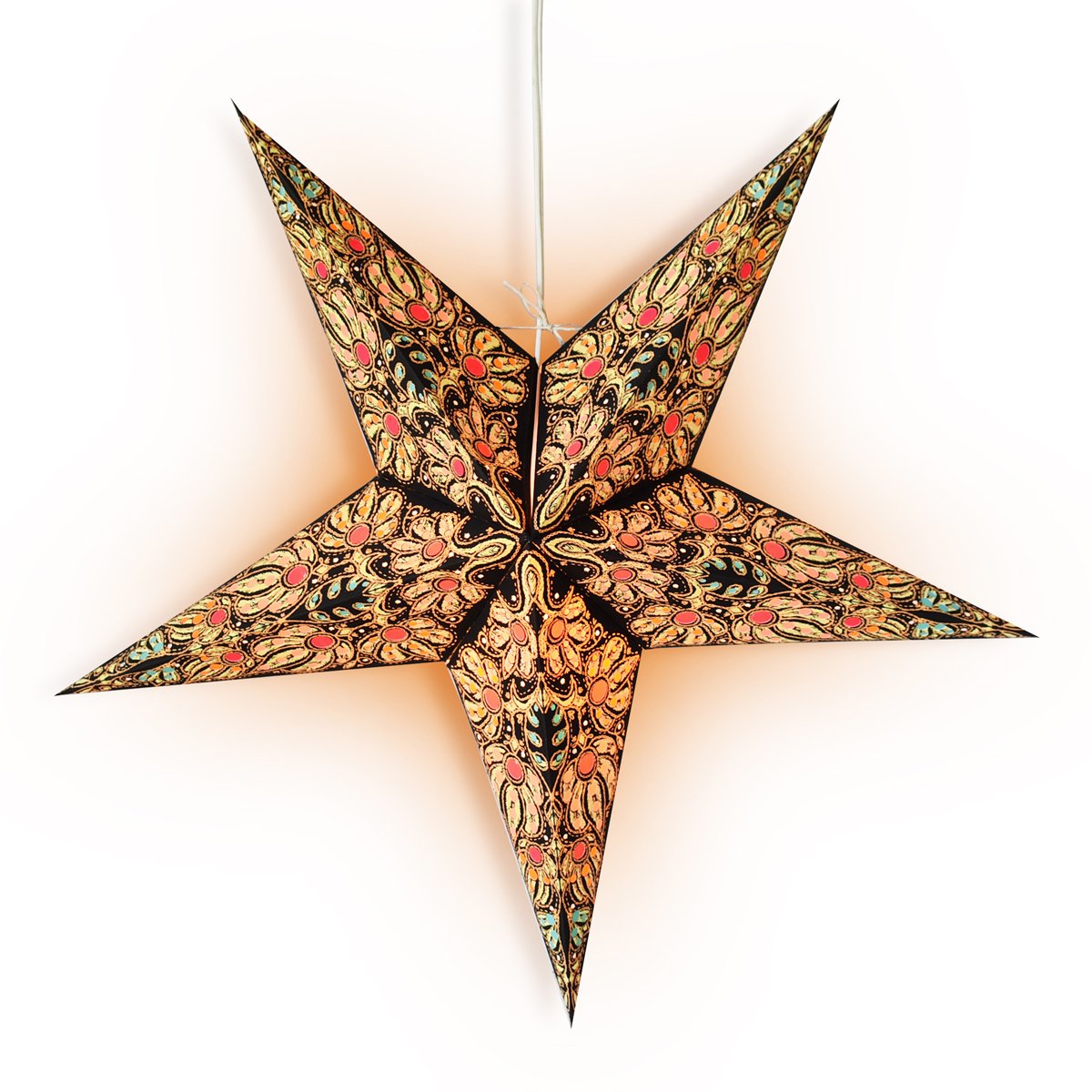 3-PACK + Cord | 24" Black / Gold Marine Paper Star Lantern and Lamp Cord Hanging Decoration - AsianImportStore.com - B2B Wholesale Lighting and Decor