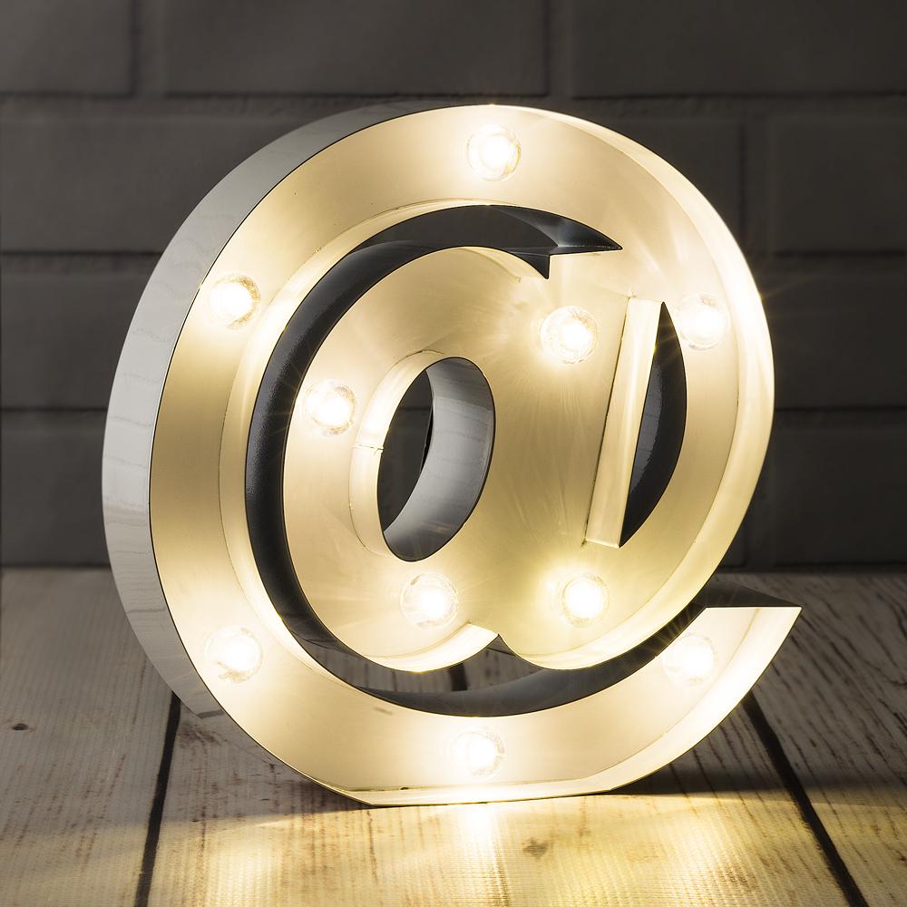 White Marquee Light Symbol '@ / At Web Internet' LED Metal Sign (8 Inch, Battery Operated w/ Timer) - AsianImportStore.com - B2B Wholesale Lighting and Decor