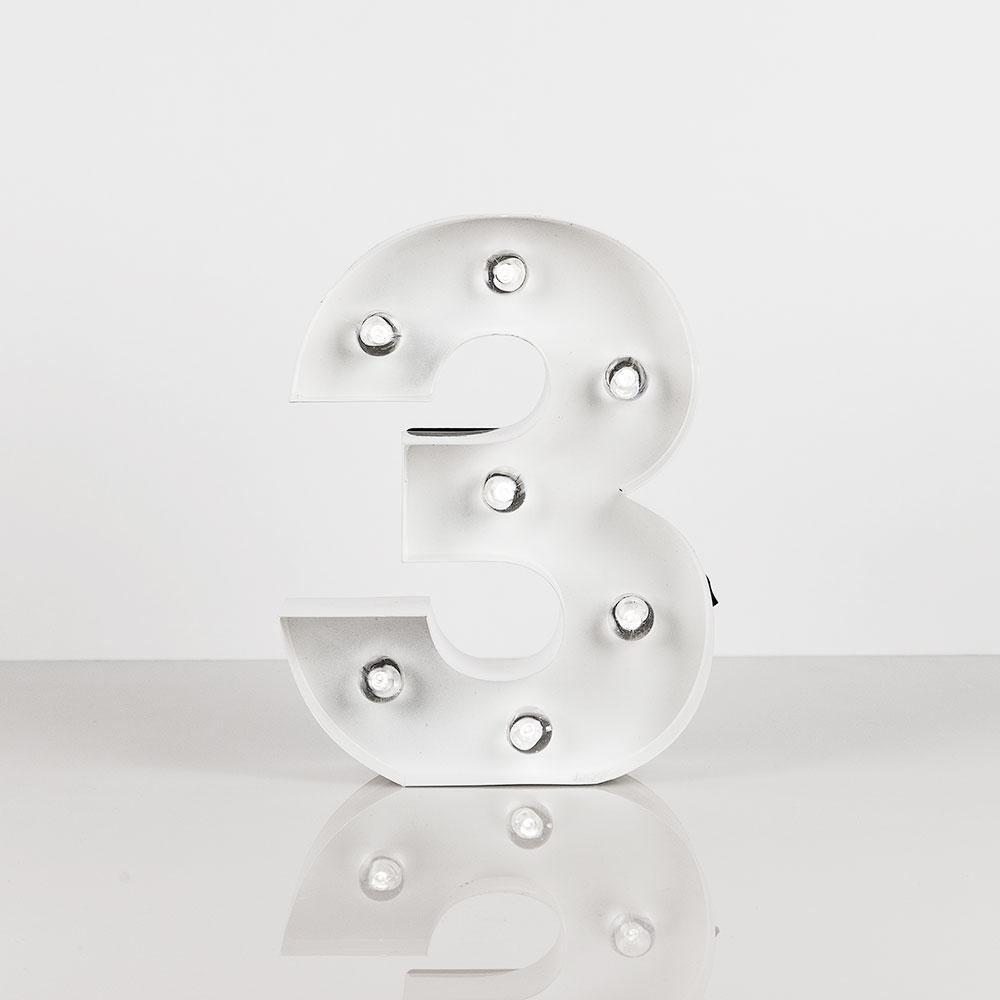 Marquee Light Number '3' LED Metal Sign (8 Inch, Battery Operated) - AsianImportStore.com - B2B Wholesale Lighting and Decor