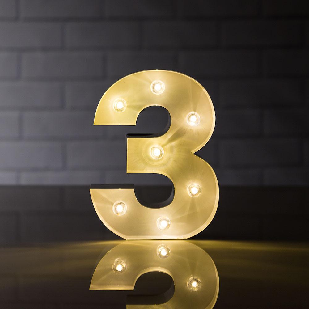  Marquee Light Number '3' LED Metal Sign (8 Inch, Battery Operated) - AsianImportStore.com - B2B Wholesale Lighting and Decor