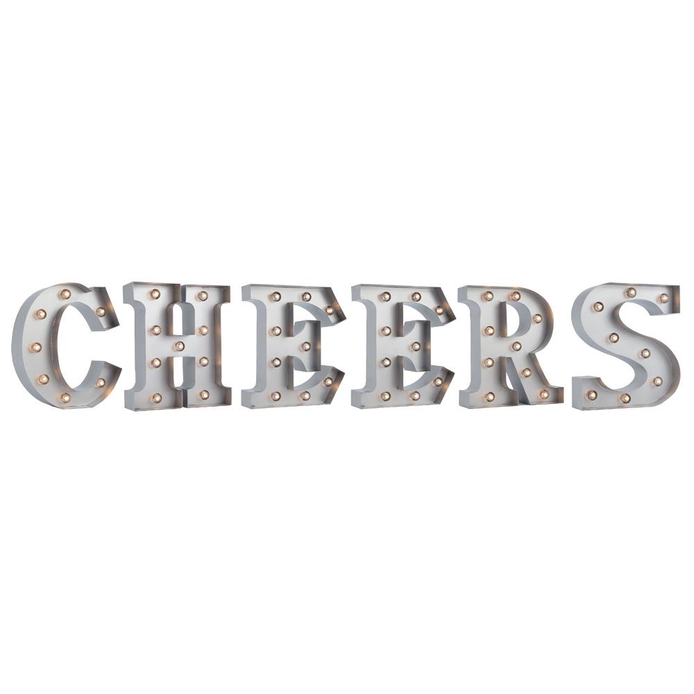 Silver Marquee Light 'Cheers' LED Metal Sign (8 Inch, Battery Operated w/ Timer) - AsianImportStore.com - B2B Wholesale Lighting and Decor