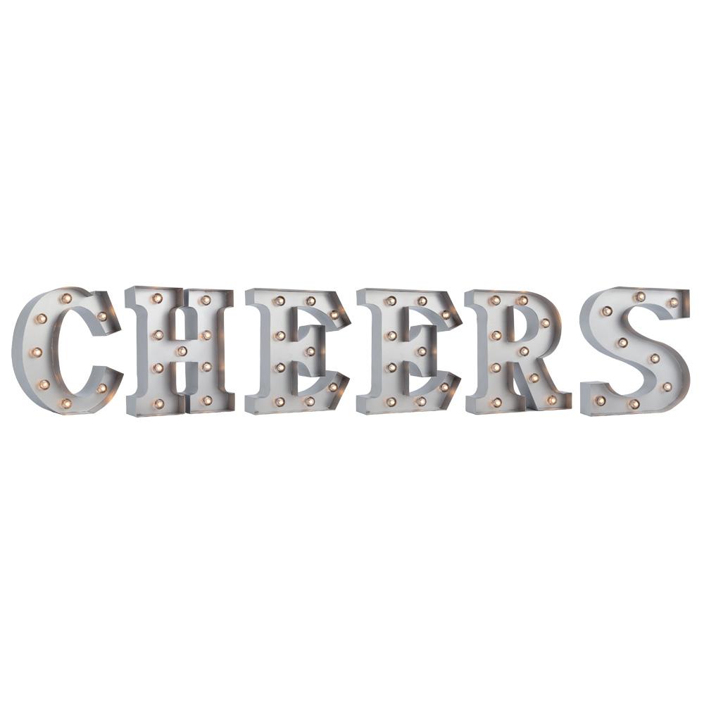  Silver Marquee Light 'Cheers' LED Metal Sign (8 Inch, Battery Operated w/ Timer) - AsianImportStore.com - B2B Wholesale Lighting and Decor
