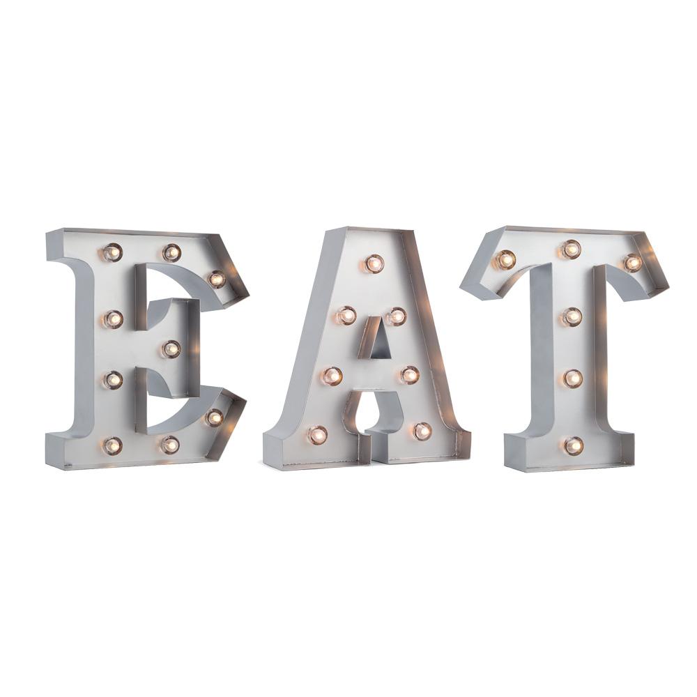  Silver Marquee Light Word 'Eat' LED Metal Sign (8 Inch, Battery Operated w/ Timer) - AsianImportStore.com - B2B Wholesale Lighting and Decor