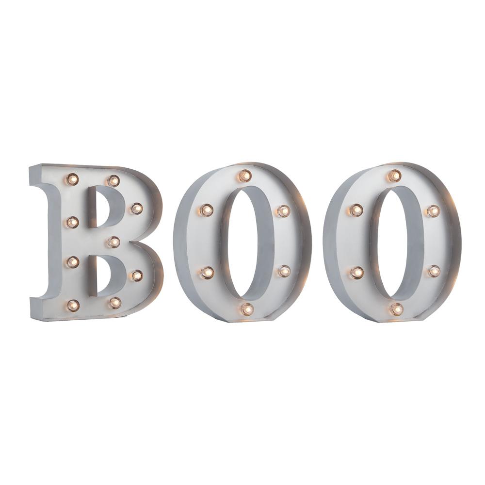  Silver Marquee Light 'Boo' Halloween LED Metal Sign (8 Inch, Battery Operated w/ Timer) - AsianImportStore.com - B2B Wholesale Lighting and Decor
