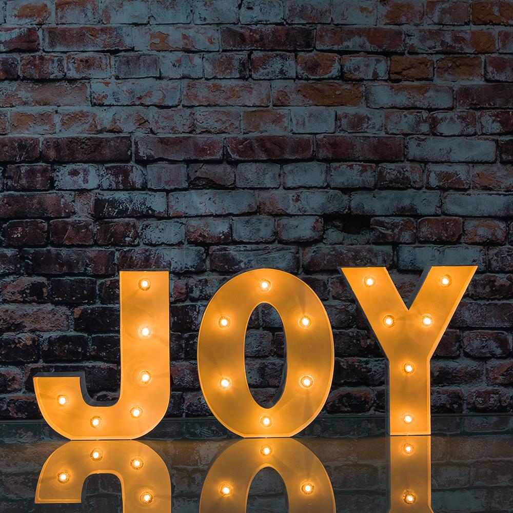  White Marquee Light 'JOY' LED Metal Sign (8 Inch, Battery Operated w/ Timer) - AsianImportStore.com - B2B Wholesale Lighting and Decor