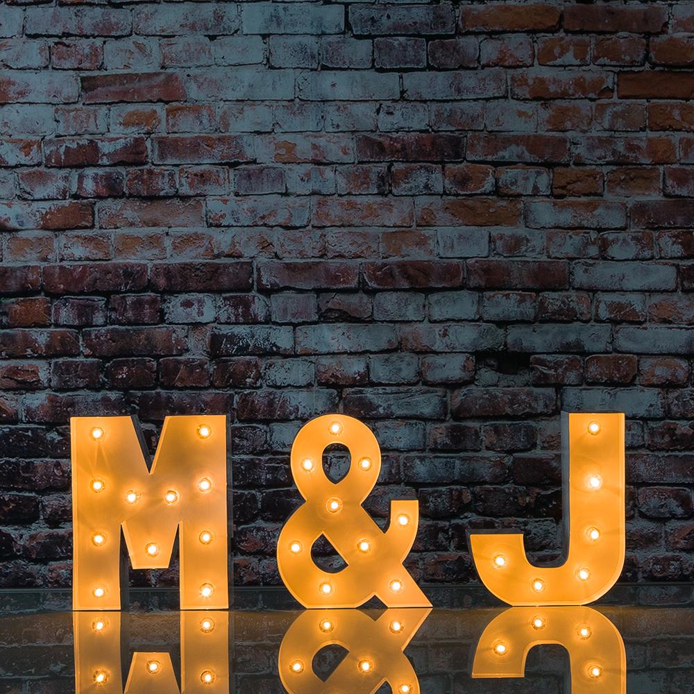  White Marquee Light Initials 'M & J' LED Metal Sign (8 Inch, Battery Operated w/ Timer) - AsianImportStore.com - B2B Wholesale Lighting and Decor
