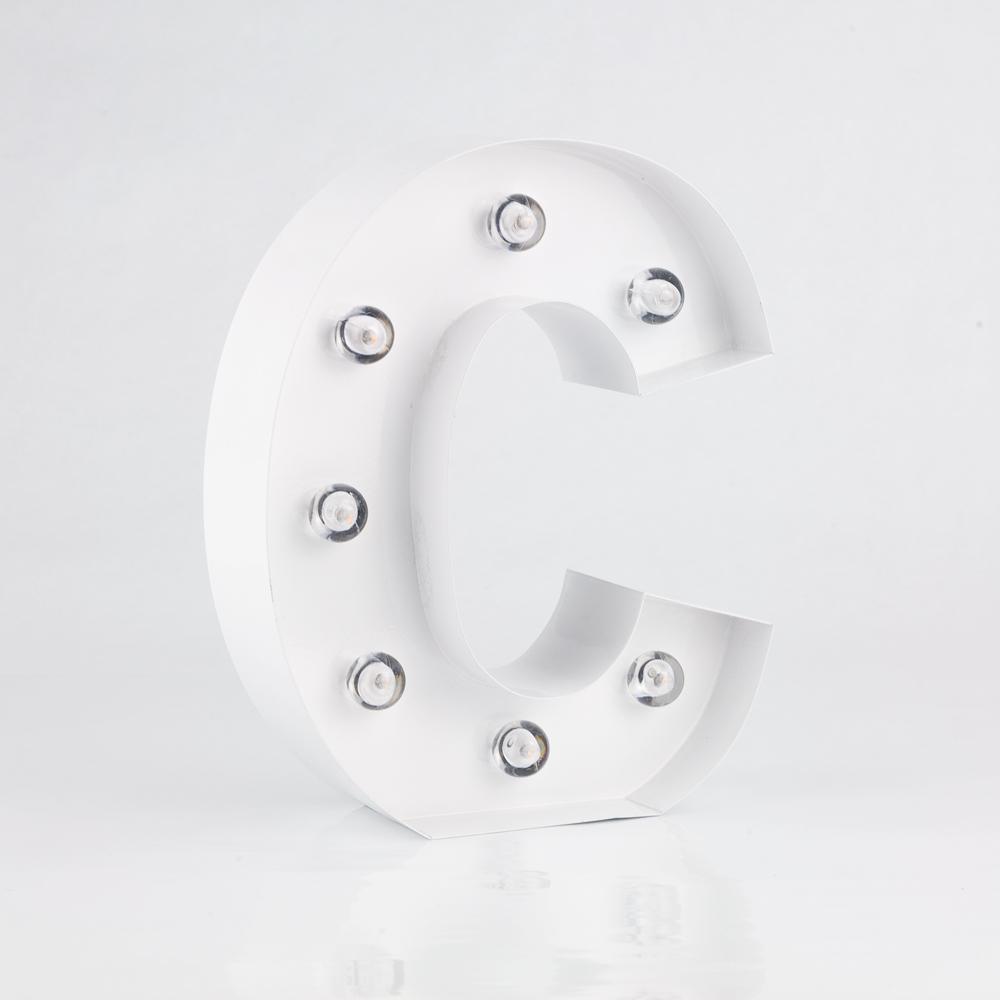  White Marquee Light Letter 'C' LED Metal Sign (8 Inch, Battery Operated w/ Timer) - AsianImportStore.com - B2B Wholesale Lighting and Decor