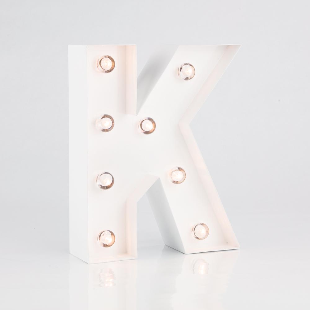 White Marquee Light Letter 'K' LED Metal Sign (8 Inch, Battery Operated w/ Timer) - AsianImportStore.com - B2B Wholesale Lighting and Decor