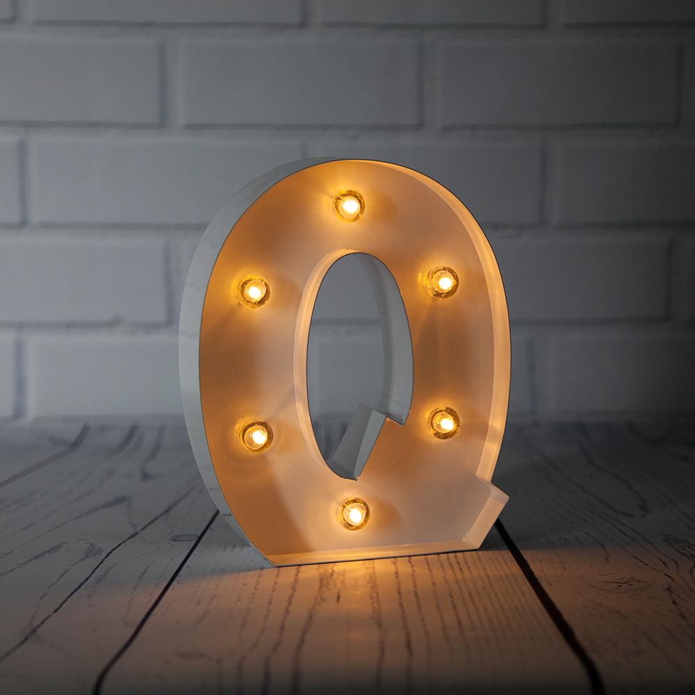 White Marquee Light Letter 'Q' LED Metal Sign (8 Inch, Battery Operated w/ Timer) - AsianImportStore.com - B2B Wholesale Lighting and Decor