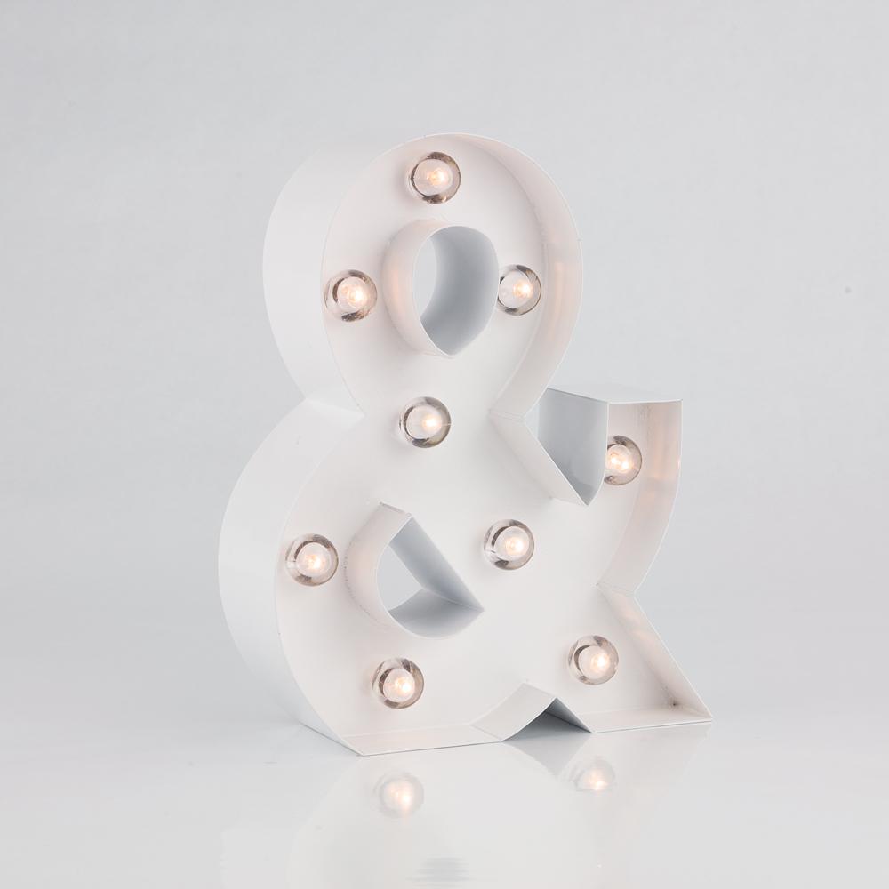  White Marquee Light Symbol '& / Ampersand' LED Metal Sign (8 Inch, Battery Operated w/ Timer) - AsianImportStore.com - B2B Wholesale Lighting and Decor