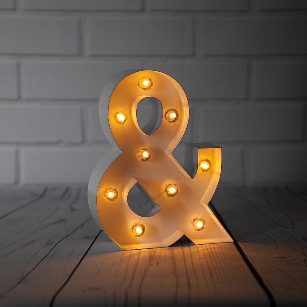  White Marquee Light Symbol '& / Ampersand' LED Metal Sign (8 Inch, Battery Operated w/ Timer) - AsianImportStore.com - B2B Wholesale Lighting and Decor