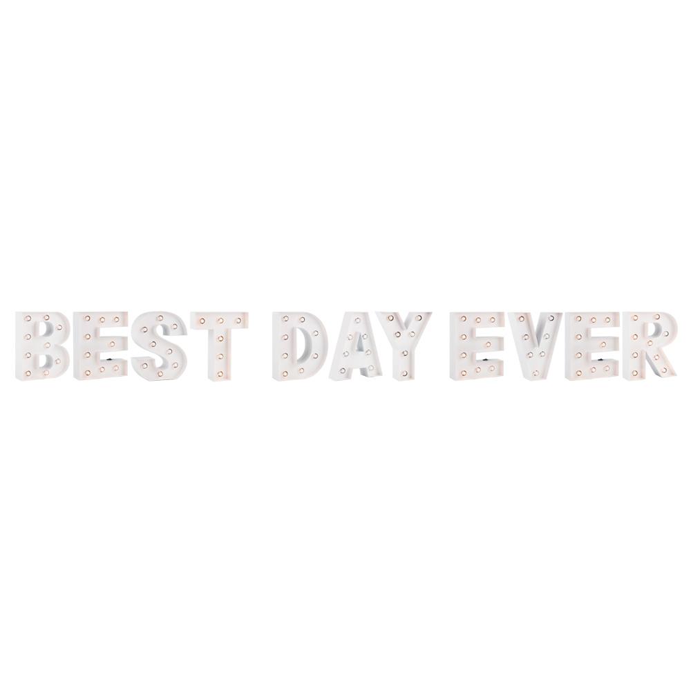 White Marquee Light Word 'Best Day Ever' LED Metal Sign (8 Inch, Battery Operated w/ Timer) - AsianImportStore.com - B2B Wholesale Lighting and Decor