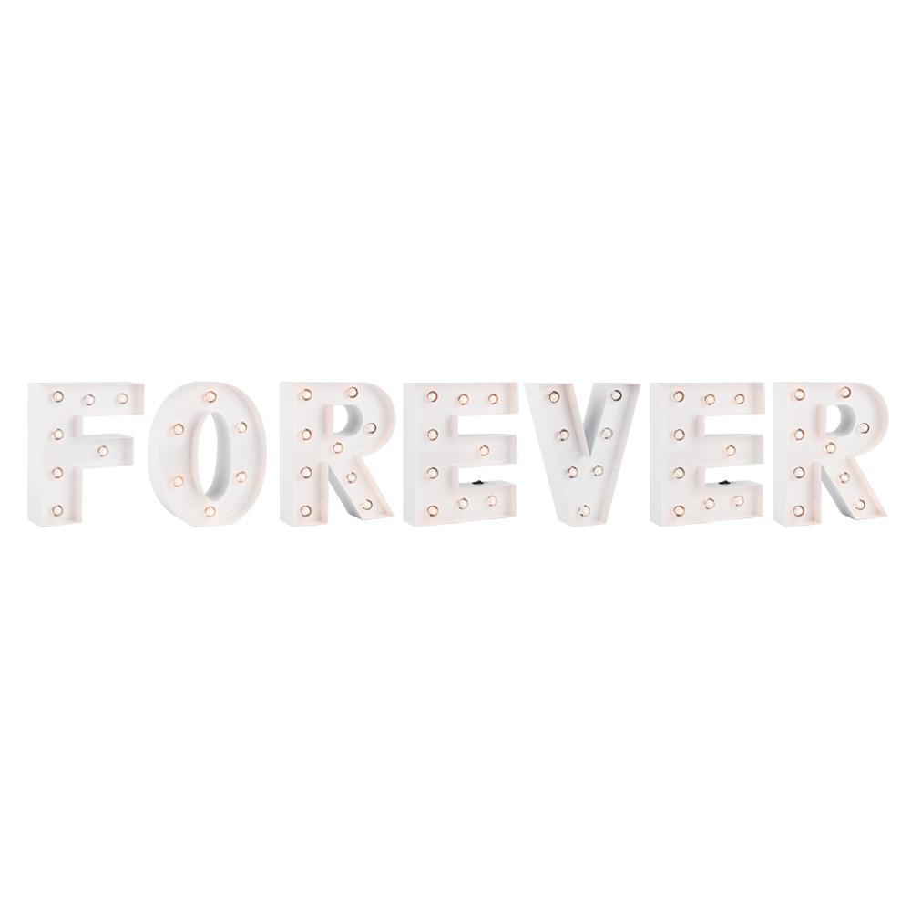 White Marquee Light Word 'Forever' LED Metal Sign (8 Inch, Battery Operated w/ Timer) - AsianImportStore.com - B2B Wholesale Lighting and Decor