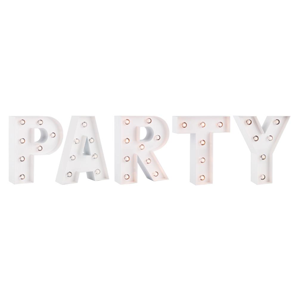 White Marquee Light Word 'Party' LED Metal Sign (8 Inch, Battery Operated w/ Timer) - AsianImportStore.com - B2B Wholesale Lighting and Decor