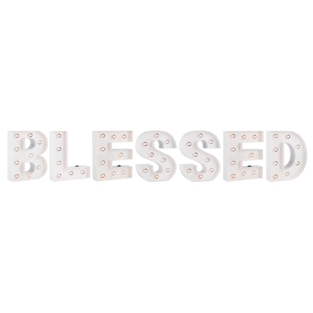 White Marquee Light Word 'Blessed' LED Metal Sign (8 Inch, Battery Operated w/ Timer) - AsianImportStore.com - B2B Wholesale Lighting and Decor