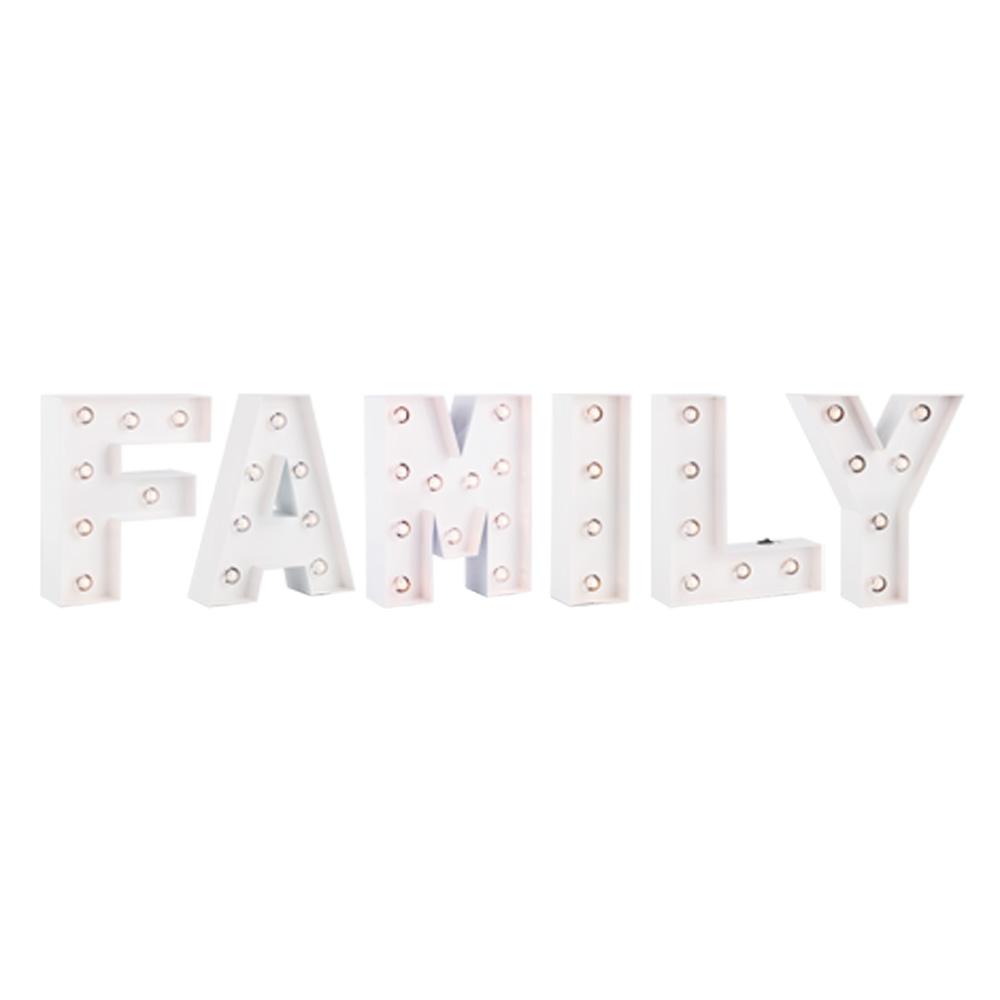 White Marquee Light Word 'Family' LED Metal Sign (8 Inch, Battery Operated w/ Timer) - AsianImportStore.com - B2B Wholesale Lighting and Decor