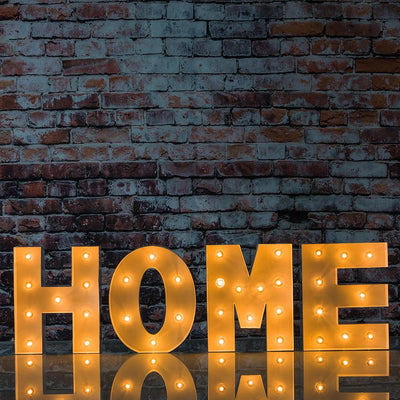 White Marquee Light 'HOME' LED Metal Sign (8 Inch, Battery Operated w/ Timer) - AsianImportStore.com - B2B Wholesale Lighting and Decor