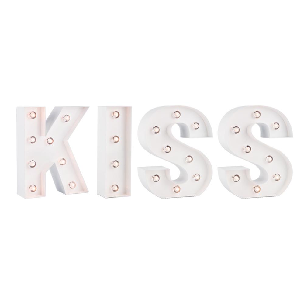 White Marquee Light Word 'Kiss' LED Metal Sign (8 Inch, Battery Operated w/ Timer) - AsianImportStore.com - B2B Wholesale Lighting and Decor