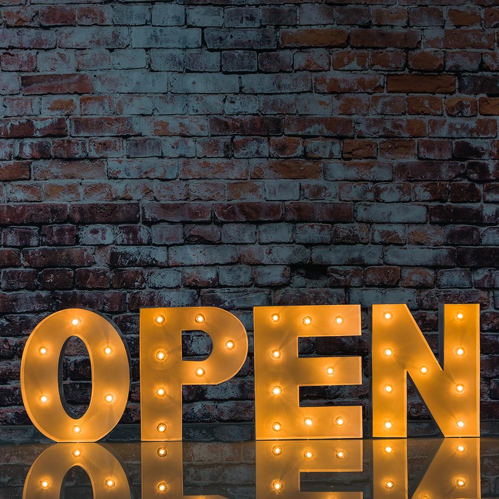  White Marquee Light 'OPEN' LED Metal Sign (8 Inch, Battery Operated w/ Timer) - AsianImportStore.com - B2B Wholesale Lighting and Decor