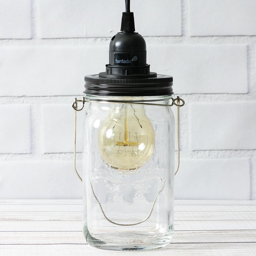 Fantado Mason Jar Pendant Light Kit, Wide Mouth, Black Cord, 15FT - AsianImportStore.com - B2B Wholesale Lighting and Decor