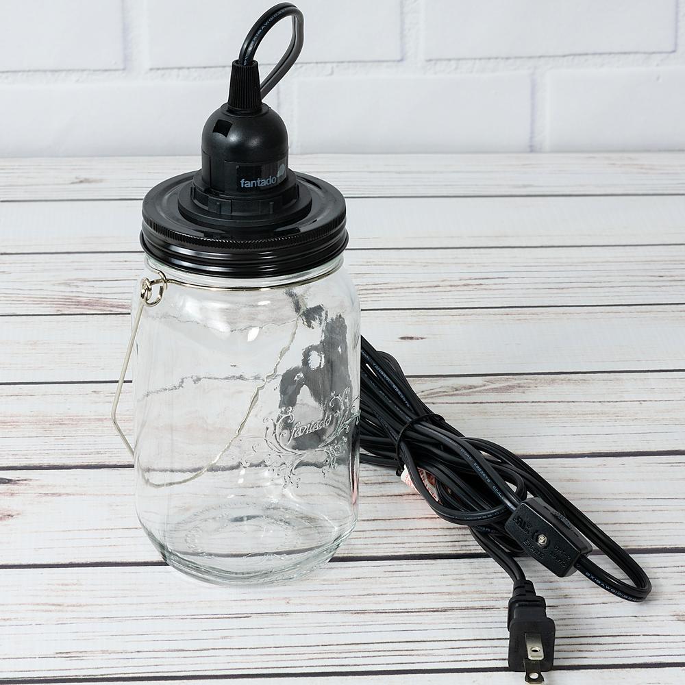 Fantado Mason Jar Pendant Light Kit, Wide Mouth, Black Cord, 15FT - AsianImportStore.com - B2B Wholesale Lighting and Decor