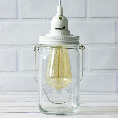 Fantado Mason Jar Pendant Light Kit, Wide Mouth, White Cord, 15FT - AsianImportStore.com - B2B Wholesale Lighting and Decor