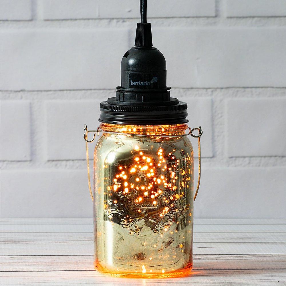 Gold Mercury Glass Mason Jar Pendant Light Kit, Regular Mouth, Black Cord, 15FT - AsianImportStore.com - B2B Wholesale Lighting and Decor