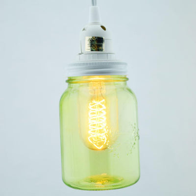 Light Lime Green Glass Mason Jar Pendant Light Kit, Regular Mouth, White Cord, 15FT - AsianImportStore.com - B2B Wholesale Lighting and Decor