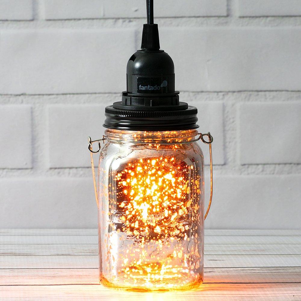  Silver Mercury Glass Mason Jar Pendant Light Kit, Regular Mouth, Black Cord, 15FT - AsianImportStore.com - B2B Wholesale Lighting and Decor