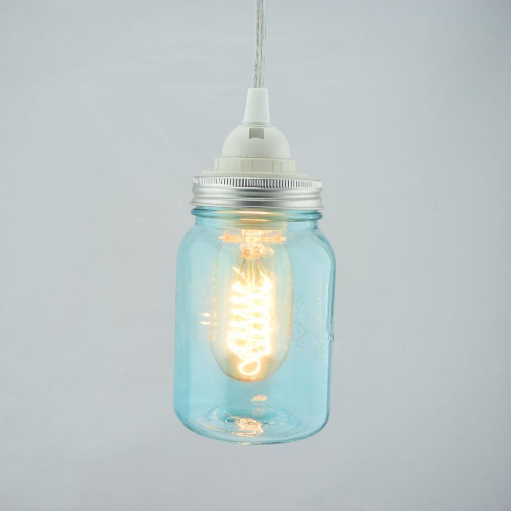 Water Blue Glass Mason Jar Pendant Light Kit, Regular Mouth, Clear Cord, 15FT - AsianImportStore.com - B2B Wholesale Lighting and Decor