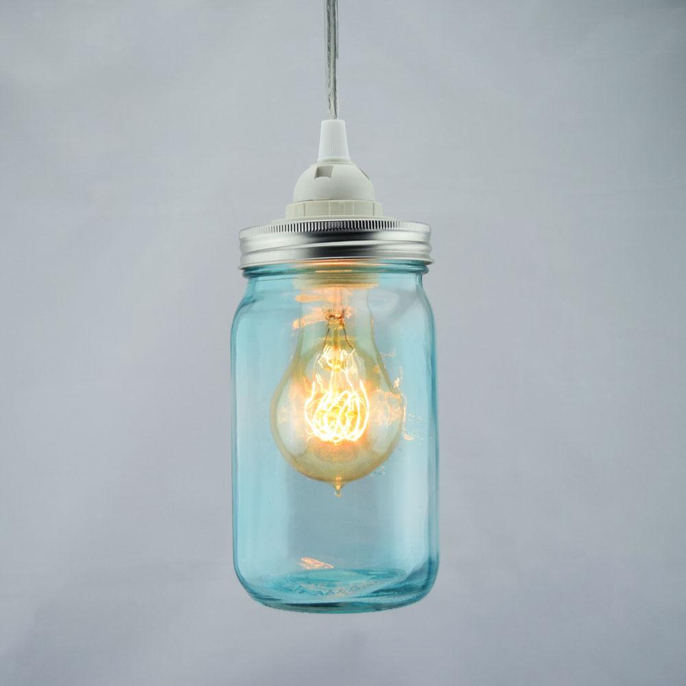 Fantado Water Blue Glass Mason Jar Pendant Light Kit, Wide Mouth, Clear Cord, 15FT - AsianImportStore.com - B2B Wholesale Lighting and Decor