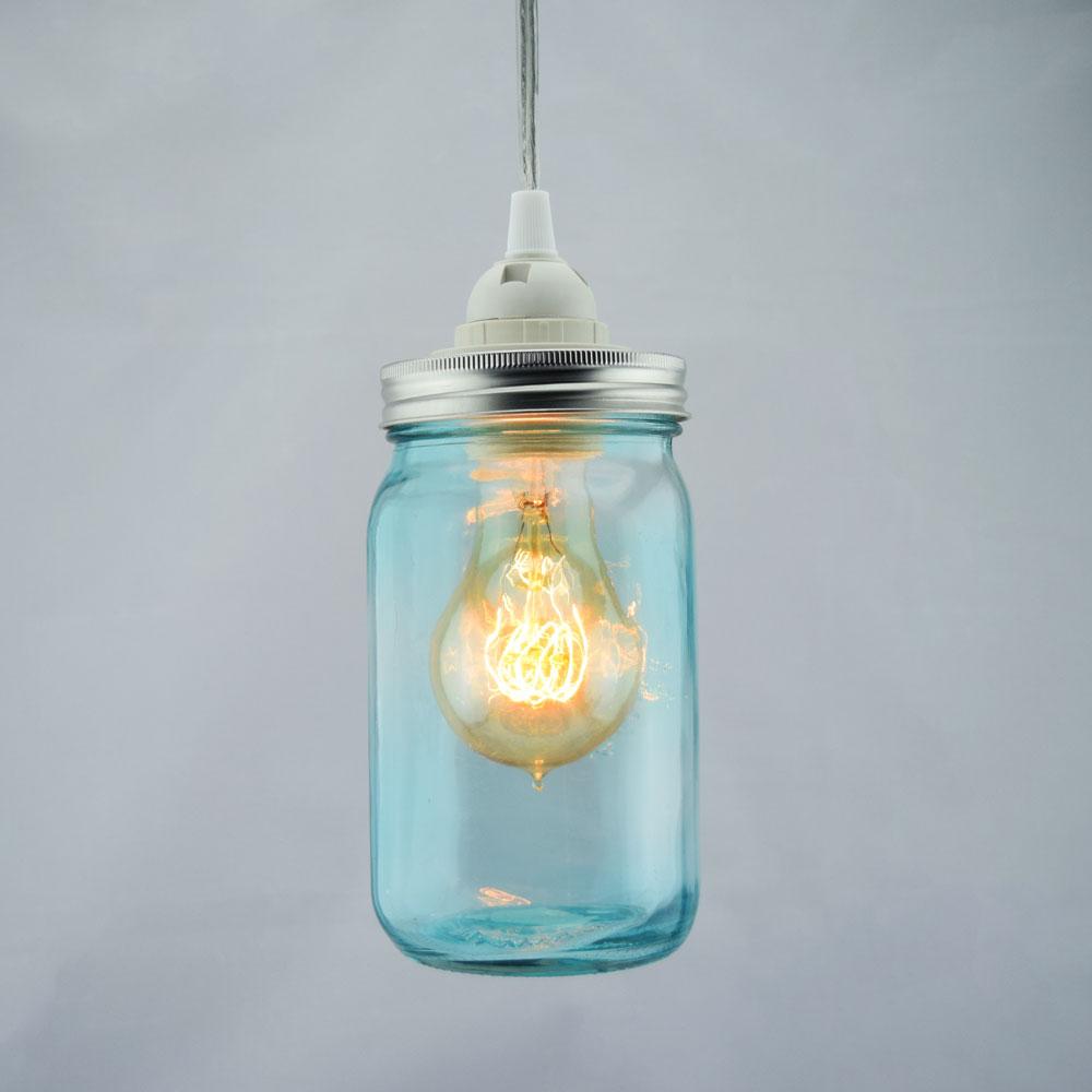  Fantado Water Blue Glass Mason Jar Pendant Light Kit, Wide Mouth, Clear Cord, 15FT - AsianImportStore.com - B2B Wholesale Lighting and Decor