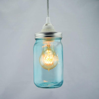 Fantado Water Blue Glass Mason Jar Pendant Light Kit, Wide Mouth, Clear Cord, 15FT - AsianImportStore.com - B2B Wholesale Lighting and Decor