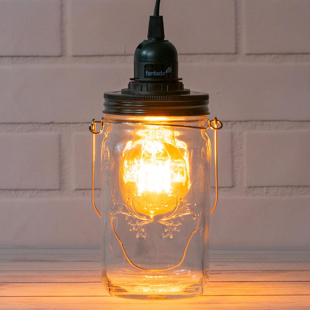 Fantado Mason Jar Pendant Light Kit, Wide Mouth, Black Cord, 15FT - AsianImportStore.com - B2B Wholesale Lighting and Decor