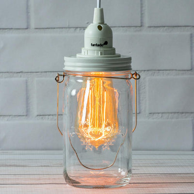 Fantado Mason Jar Pendant Light Kit, Wide Mouth, White Cord, 15FT - AsianImportStore.com - B2B Wholesale Lighting and Decor