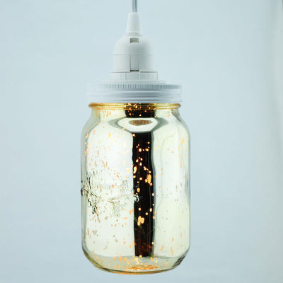 Fantado Gold Mercury Glass Mason Jar Pendant Light Kit, Wide Mouth, White Cord, 15FT - AsianImportStore.com - B2B Wholesale Lighting & Decor since 2002