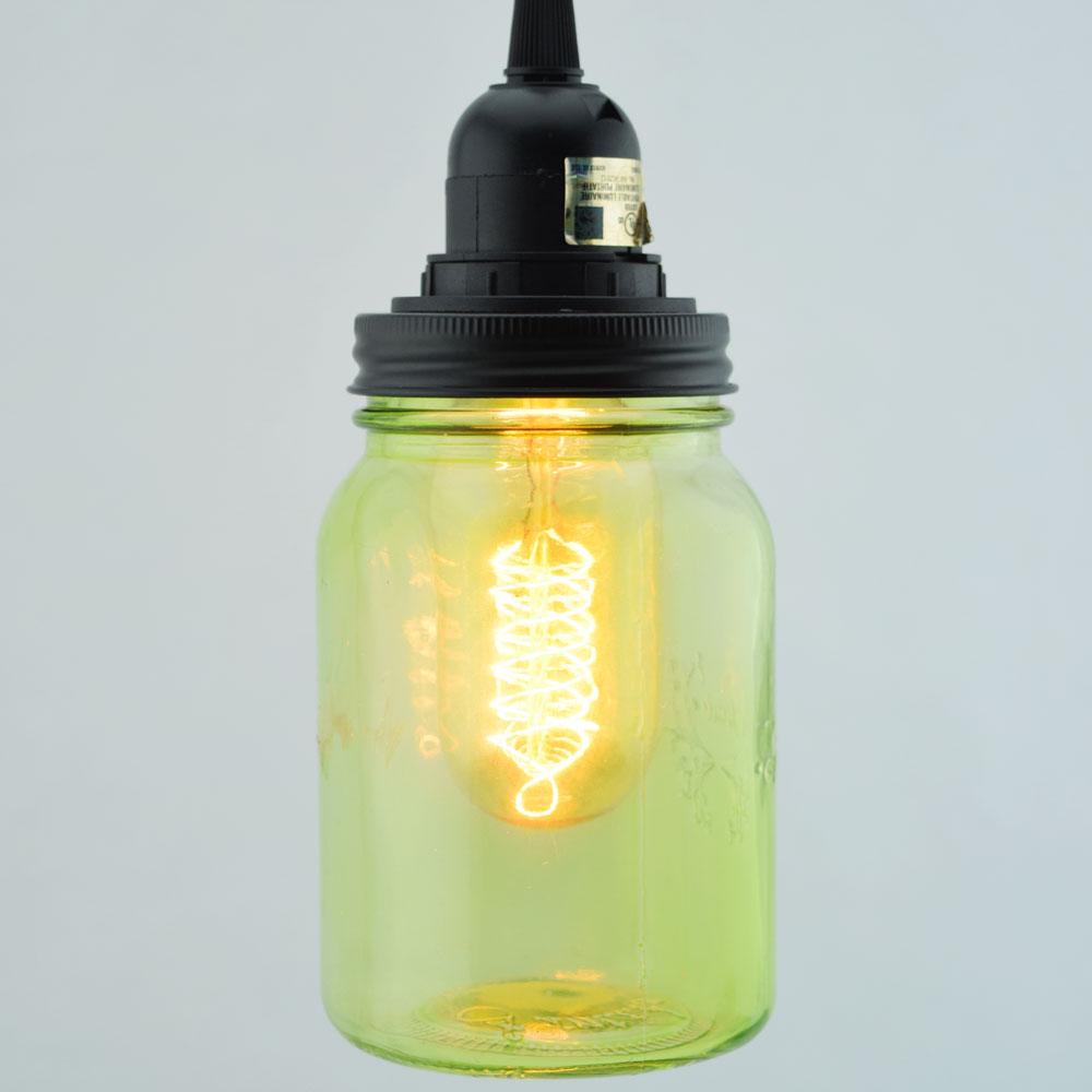 Fantado Light Lime Green Glass Mason Jar Pendant Light Kit, Wide Mouth, Black Cord, 15FT - AsianImportStore.com - B2B Wholesale Lighting and Decor