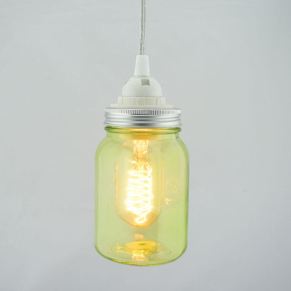 Fantado Light Lime Green Glass Mason Jar Pendant Light Kit, Wide Mouth, Clear Cord, 15FT - AsianImportStore.com - B2B Wholesale Lighting and Decor