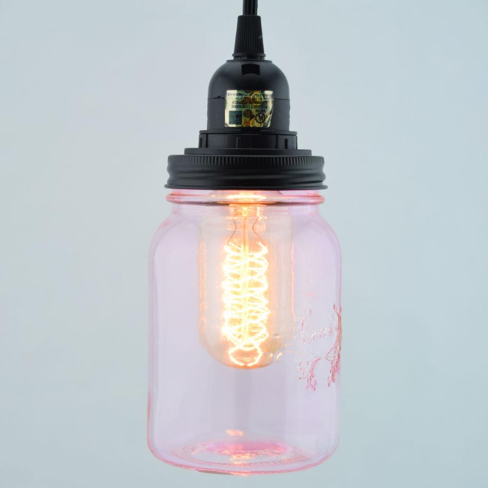  Fantado Light Pink Glass Mason Jar Pendant Light Kit, Wide Mouth, Black Cord, 15FT - AsianImportStore.com - B2B Wholesale Lighting and Decor