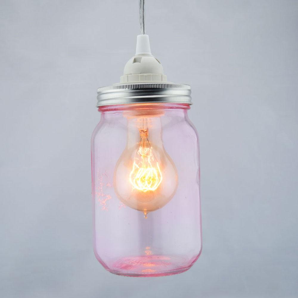 Fantado Light Pink Glass Mason Jar Pendant Light Kit, Wide Mouth, Clear Cord, 15FT - AsianImportStore.com - B2B Wholesale Lighting and Decor