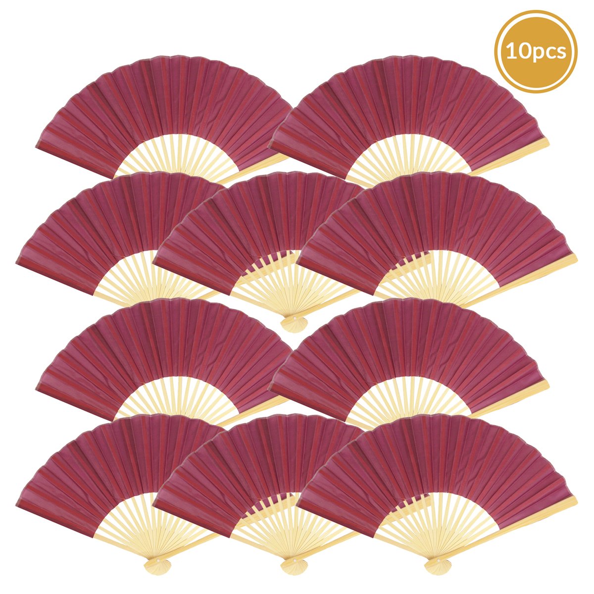 9" Marsala / Burgundy Wine Silk Hand Fans for Weddings (10 Pack) - AsianImportStore.com - B2B Wholesale Lighting and Decor