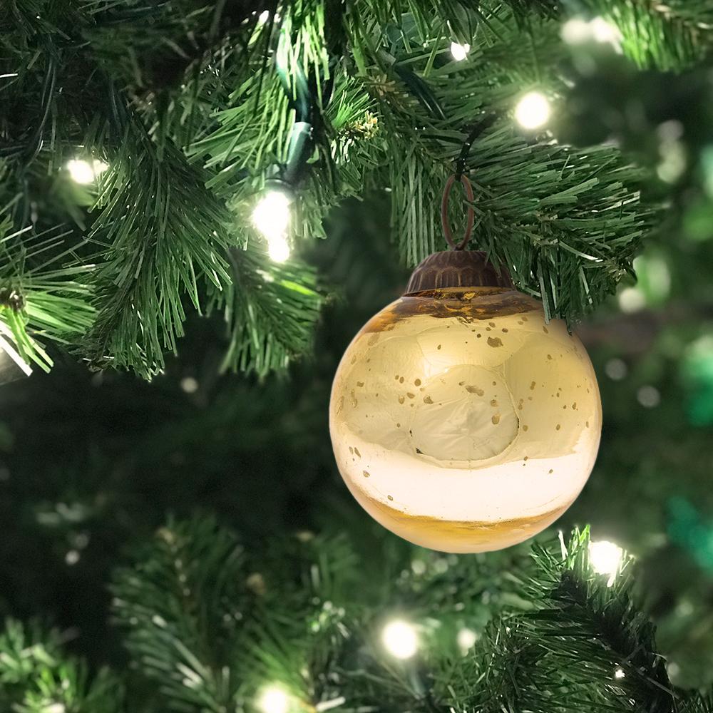 2.5-Inch Gold Ava Mercury Glass Ball Ornament Christmas Holiday Decoration