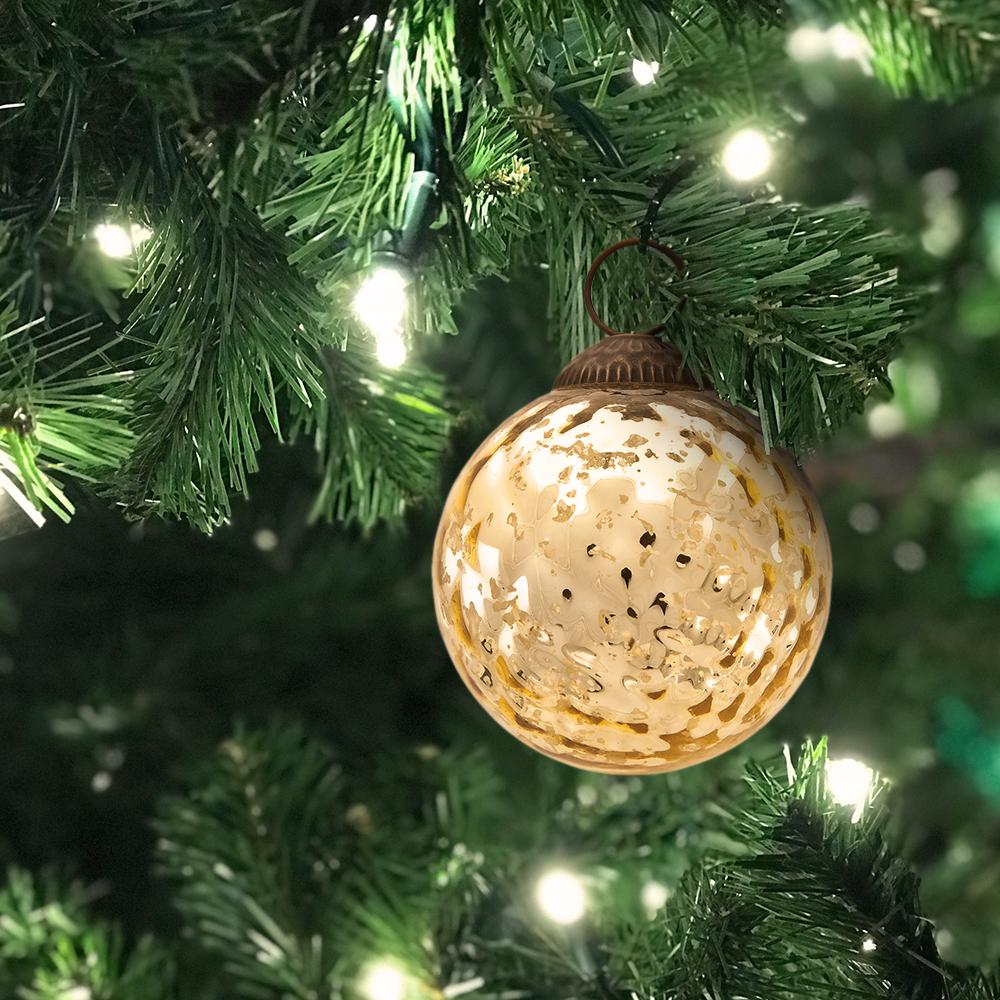 3-Inch Gold Joy Mercury Disco Ball Glass Ornament Christmas Tree Decoration