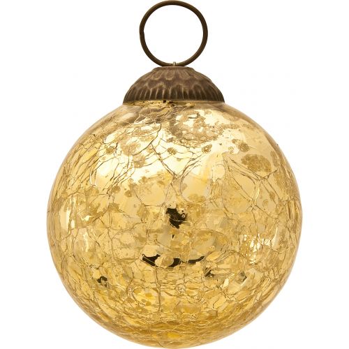 3-Inch Gold Lana Mercury Crackle Ball Glass Ornament Christmas Tree Decoration