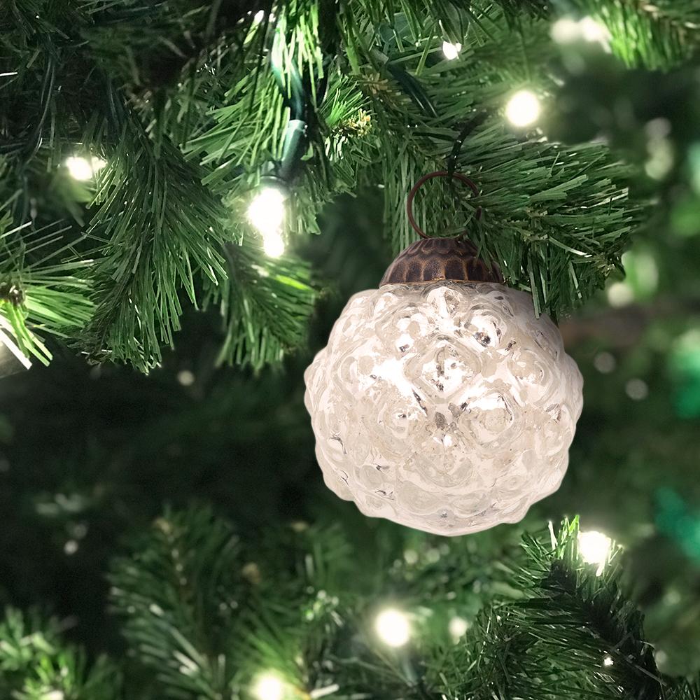 2.25-Inch Silver Bonnie Mercury Glass Hobnail Ball Ornament Christmas Decoration