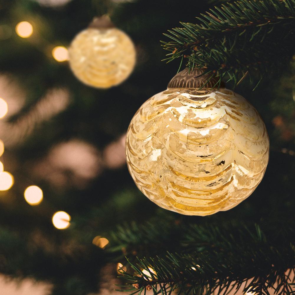 3-Inch Gold Nola Mercury Glass Waved Ball Ornament Christmas Decoration - AsianImportStore.com - B2B Wholesale Lighting & Décor since 2002.