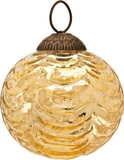 2.5-Inch Gold Nola Mercury Glass Waved Ball Ornament Christmas Decoration
