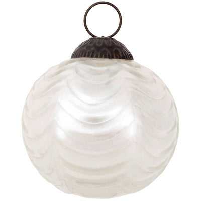 2.5-Inch Pearl White Nola Mercury Glass Waved Ball Ornament Christmas Decoration