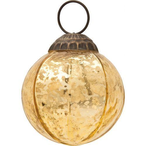 3-Inch Gold Penina Mercury Glass Round Faceted Ornament Christmas Decoration